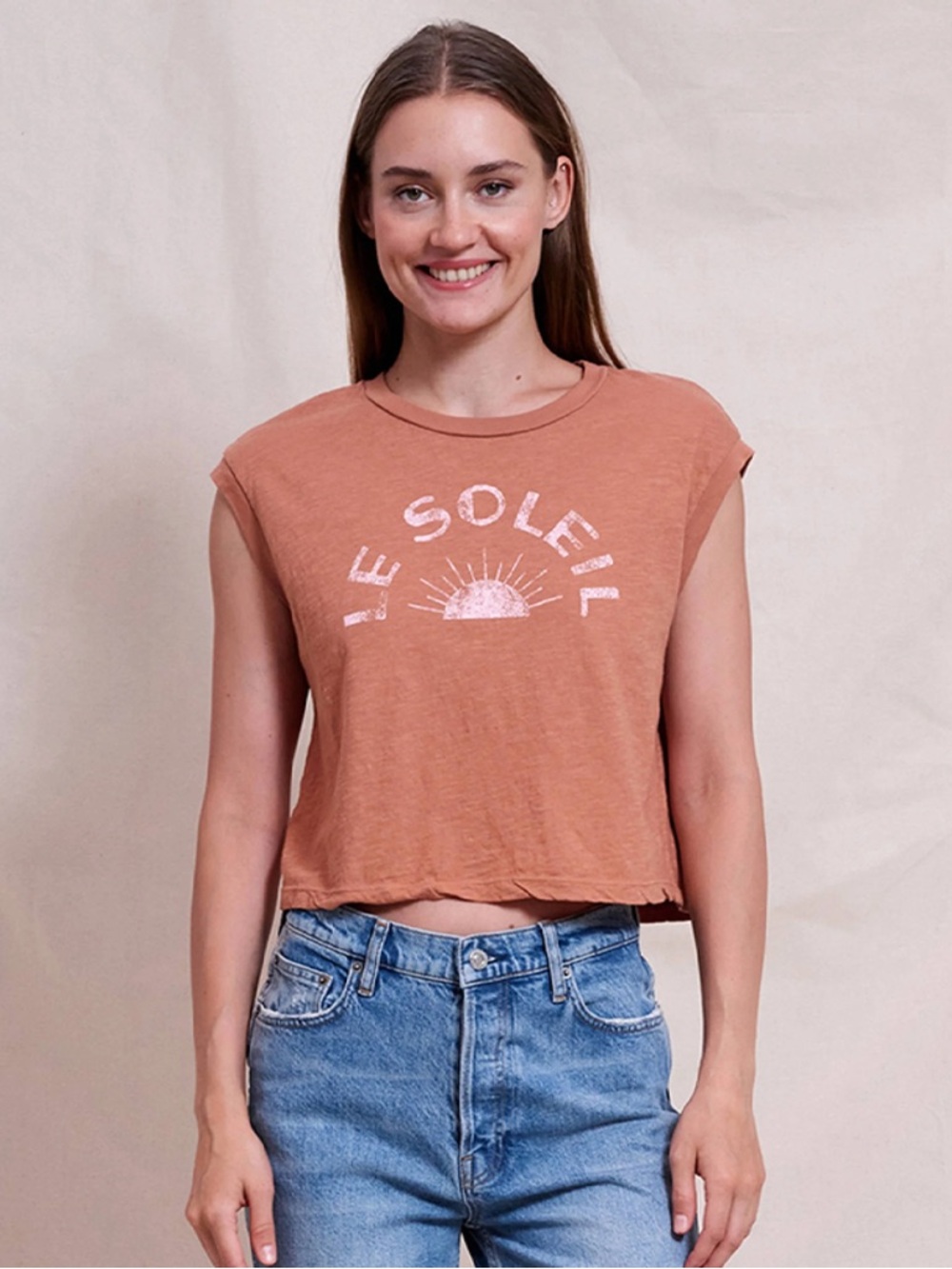 Sundry Cropped Le Soleil Graphic Tee - Rust